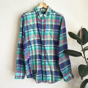 Ralph Lauren 100% Linen Plaid Button Up Shirt XL Long Sleeve Preppy Old Money